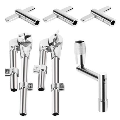 Seteol Drum Key & Tom Brackets Set, 3 Standard Square Lug Silver