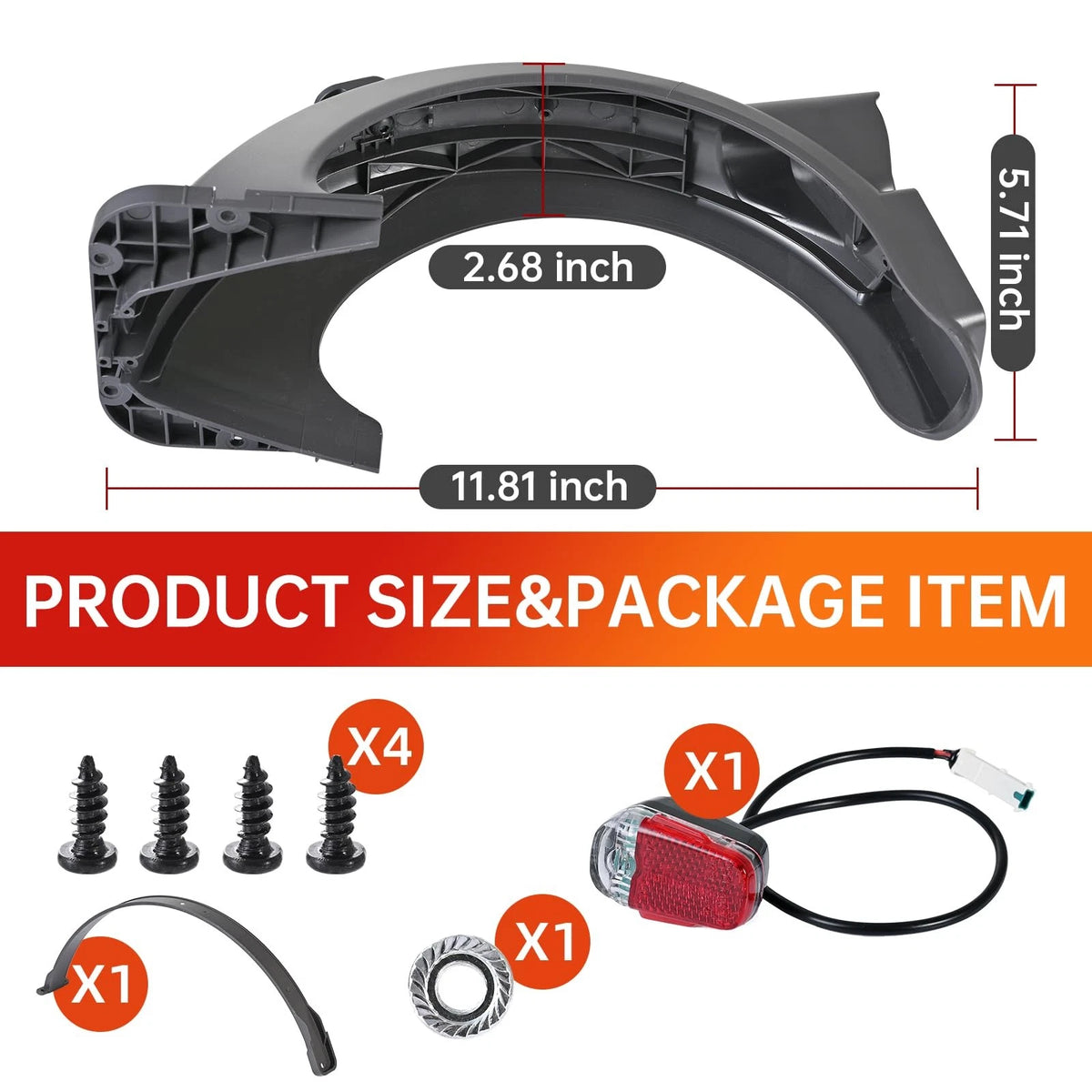 Yungeln Scooter Rear Mudguard with LED Brake Light Compatible with...