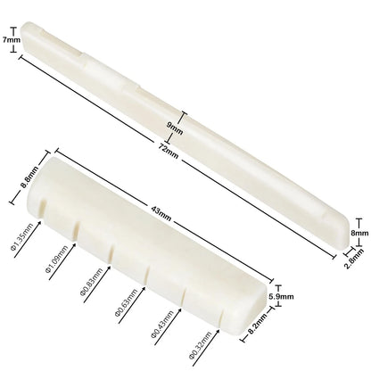 Blisstime 6 String Acoustic Guitar Bone Bridge Saddle and Nut 2, Ivory+Black
