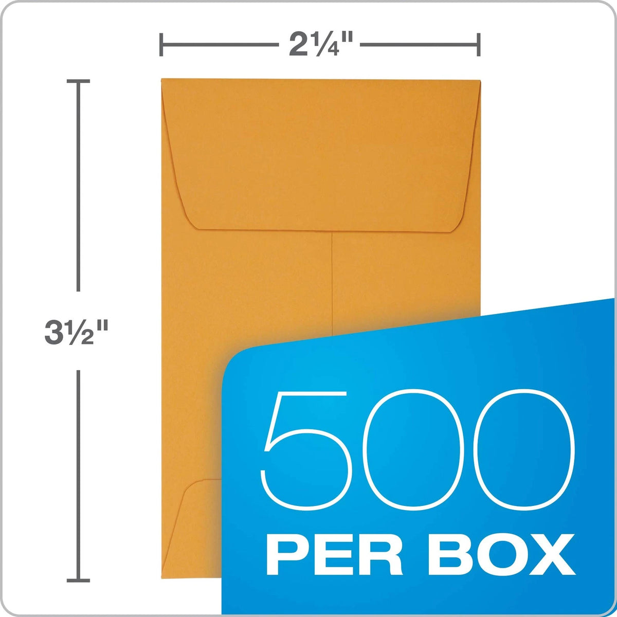 Quality Park #1 Coin Envelopes, 2 1/4 x 3 1/2, Gummed, 2 x 3 Kraft