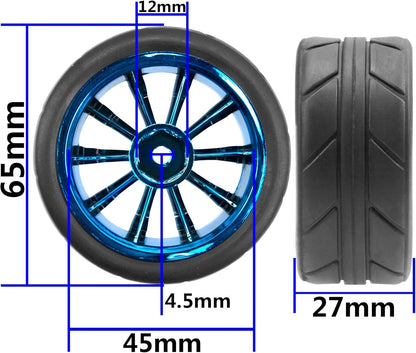 ShareGoo OD 2.55" Rubber Tires w/Plastic Wheel Rims 12mm Hex Compatible Blue