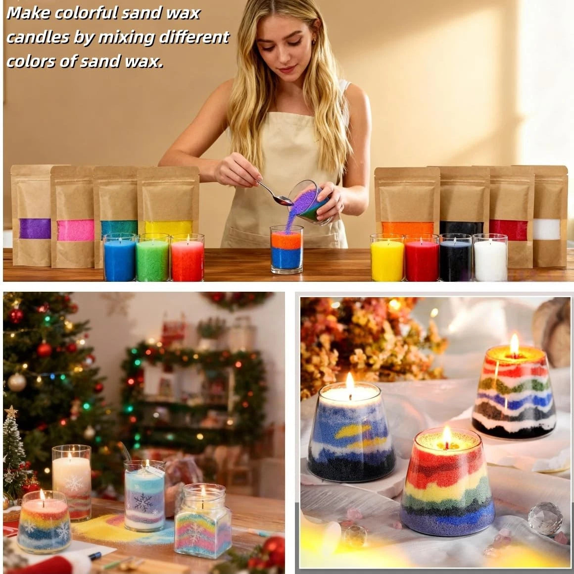 PHYMAT Multi-Color Candle Sand with 50pcs Wicks, 26 cm x 18 x 4 cm, orange