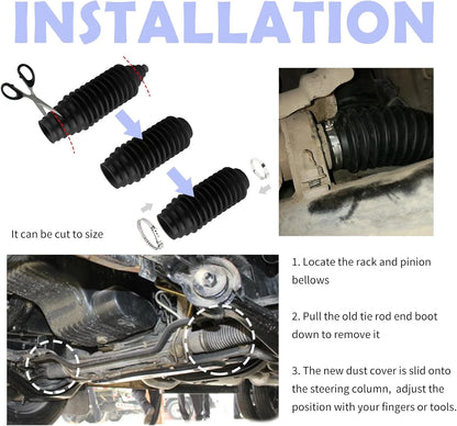 Tie Rod Boot Kit with Pinion Bellow Cable Ties and Clamps,Waterproof & Black