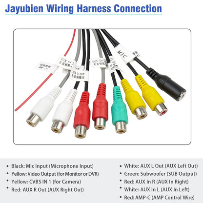 Jayubien 20Pin Android Car Stereo RCA Wiring Harness Adapter with 8 Black