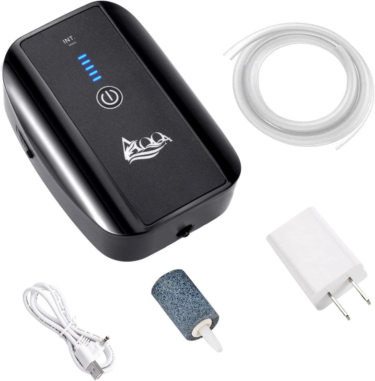 AQQA Aquarium Air Pump, Battery Rechargeable 1.7 W for 1-100Gal tank, Black