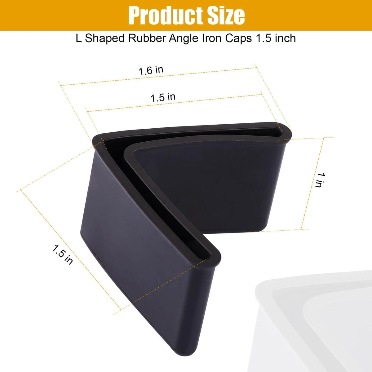 Metal Bed Frame End Caps, L Shape Rubber Caps for 1-1/2" x 1-1/2", Black