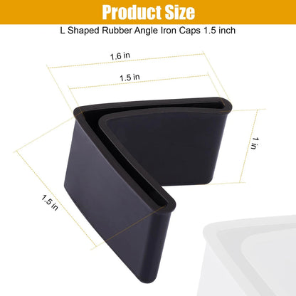 Metal Bed Frame End Caps, L Shape Rubber Caps for 1-1/2" x 1-1/2", Black