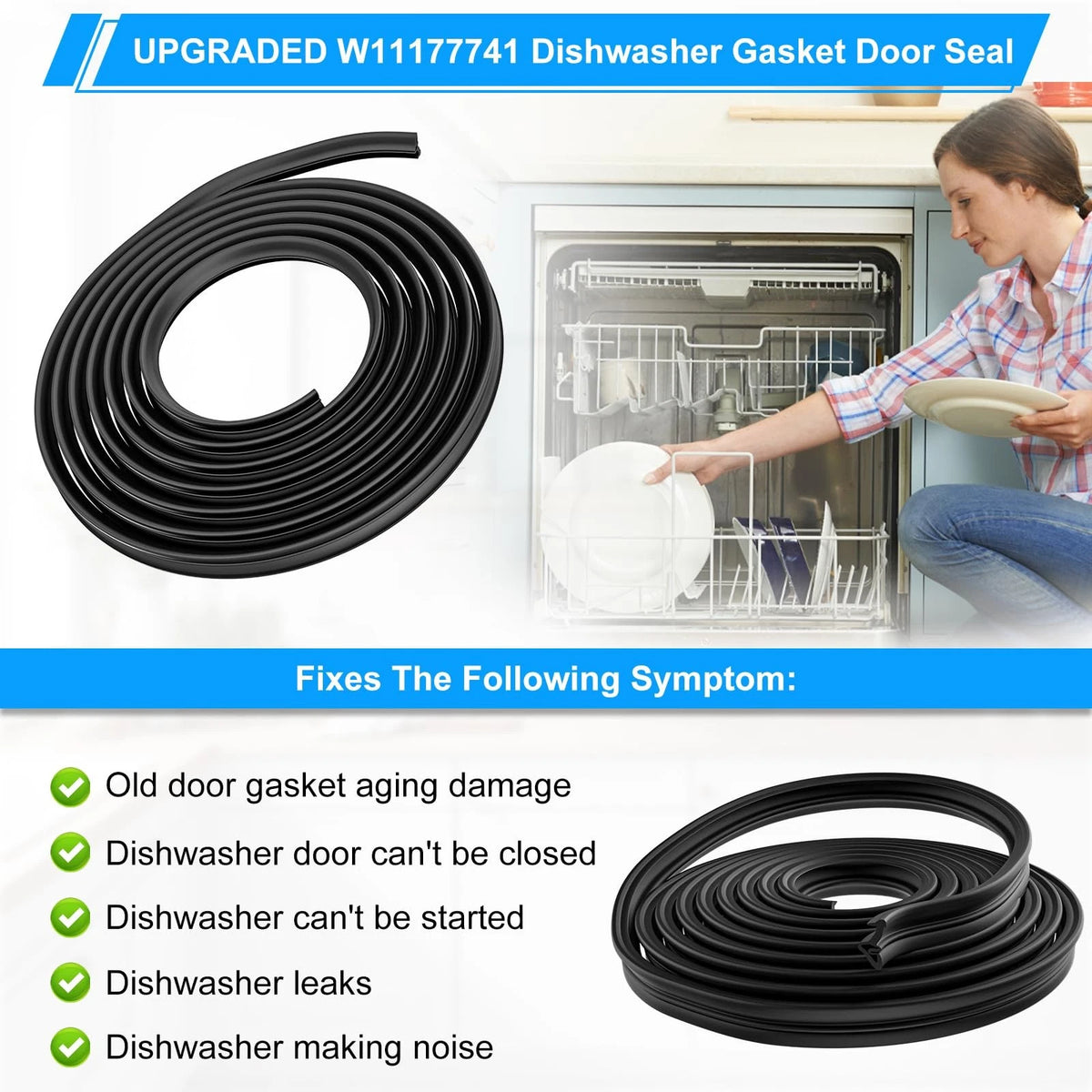 UPGRADED W11177741 Dishwasher Gasket Door Seal Compatible with Whirlpool...