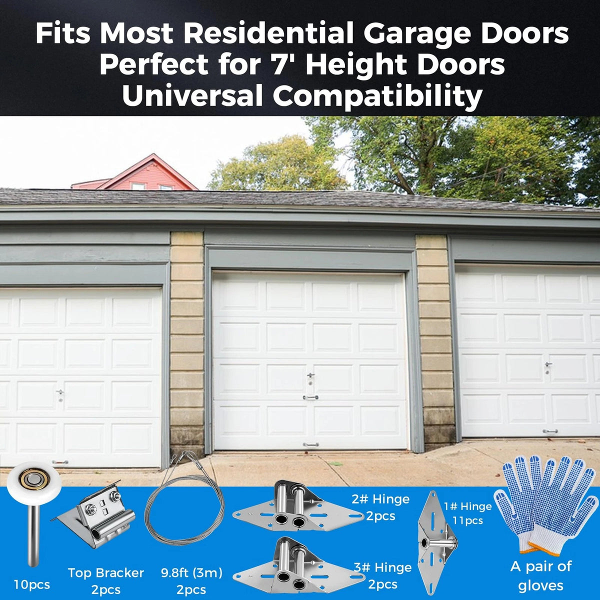 2026 Upgraded Garage Door Hardware Kit - 10 Nylon Rollers, 15 Hinges, 2 Top...
