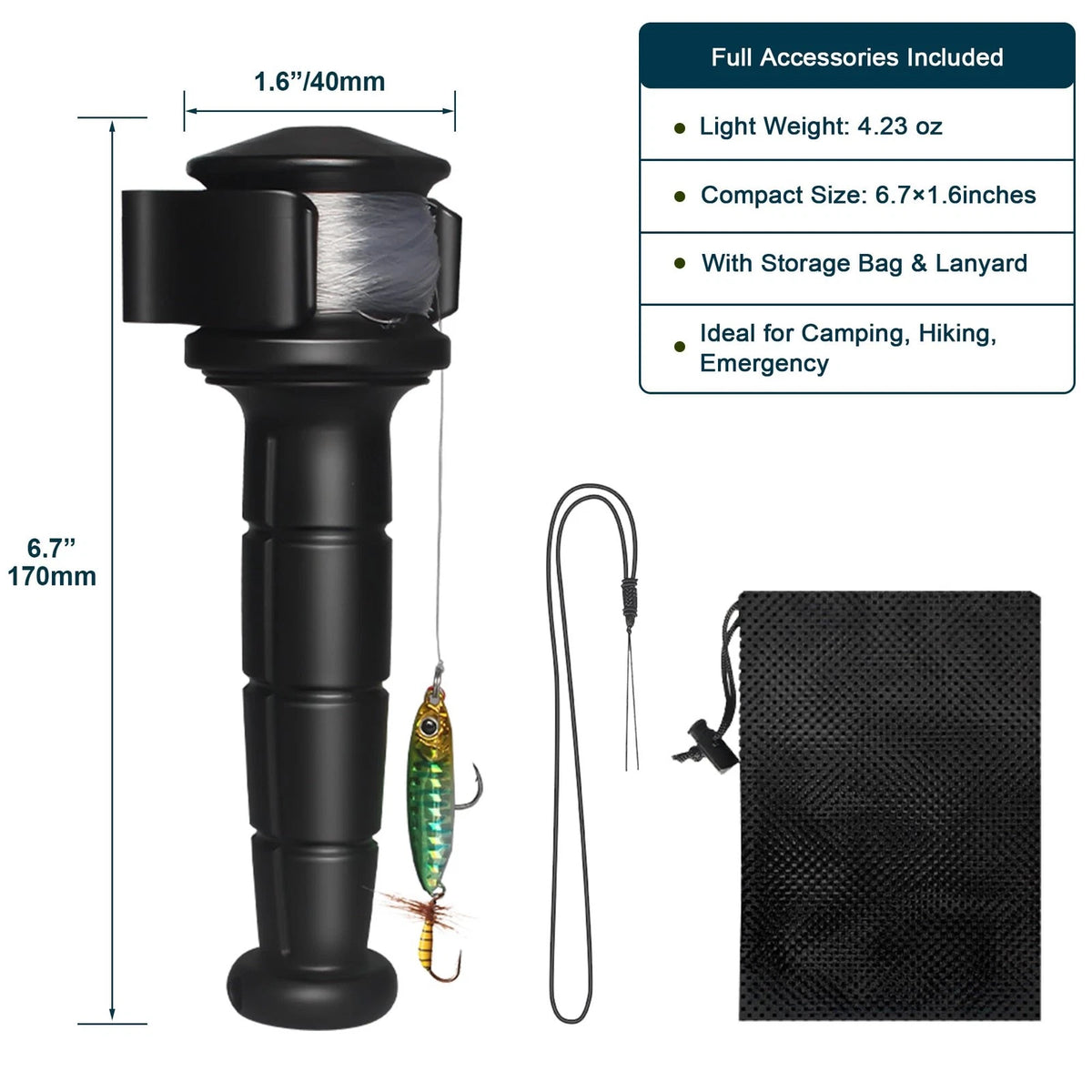 LIGHT JAY 2.0 Backpacker Survival Fishing Kit, Emergency Small, Black