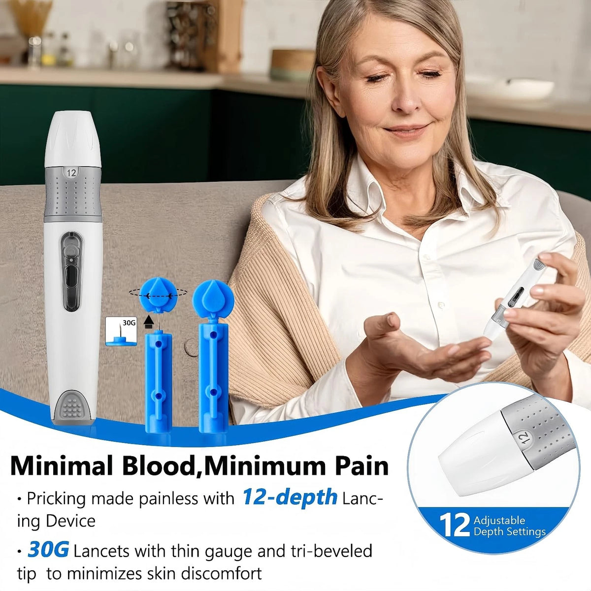 CareLiving MM1100 Blood Glucose Monitor Kit with 100 Test Strips, 100 gray
