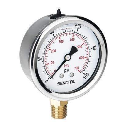 SENCTRL 100 Psi Lead-Free Glycerin Liquid Filled Low Pressure Gauge, 0-100Psi