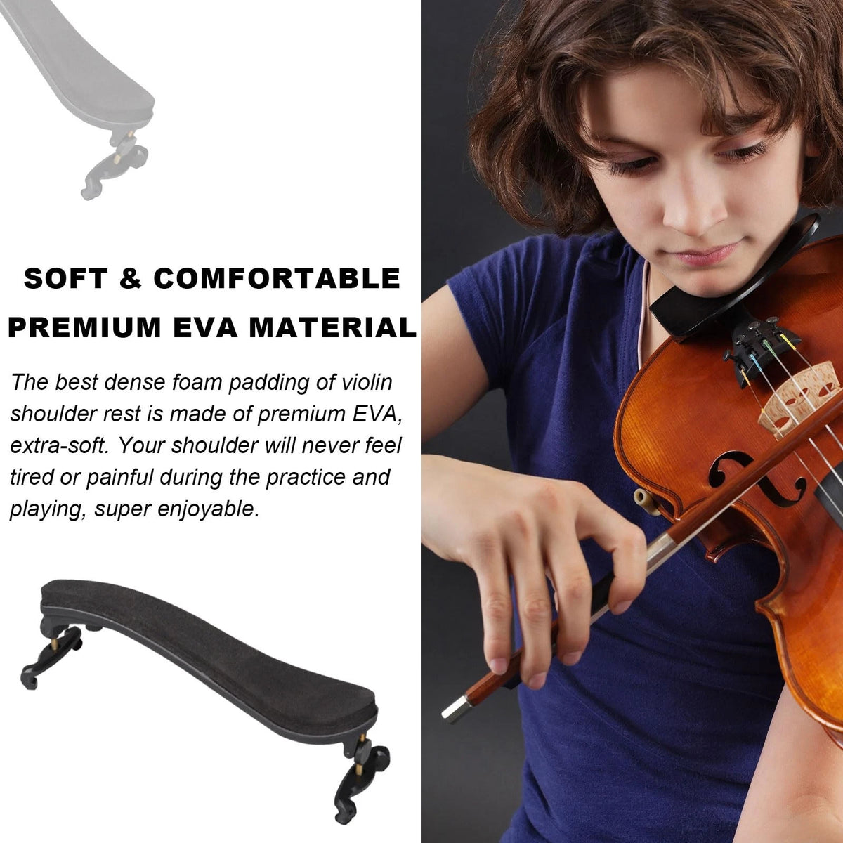 JUNYVIO Violin Shoulder Rest for 1/2 Size, Collapsible and Height Classic