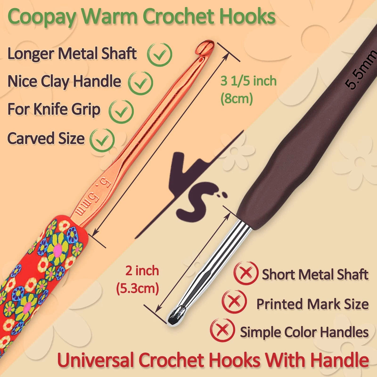 Coopay Warm Crochet Hook, Ergonomic Hooks Set w/Soft Fresh Flowers
