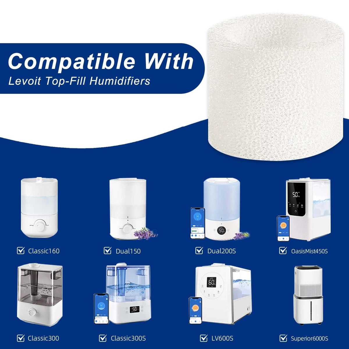 Top-Fill Humidifier 10 Spong Filters + 2 Cleaning Fish,