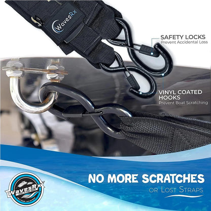 WavesRx Premium Boat & Jet Ski Trailer Transom Tie Down Straps 2"x24", Black