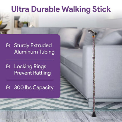 Folding Walking Cane for Women and Men - 33" - 37" Adjustable Black Floral
