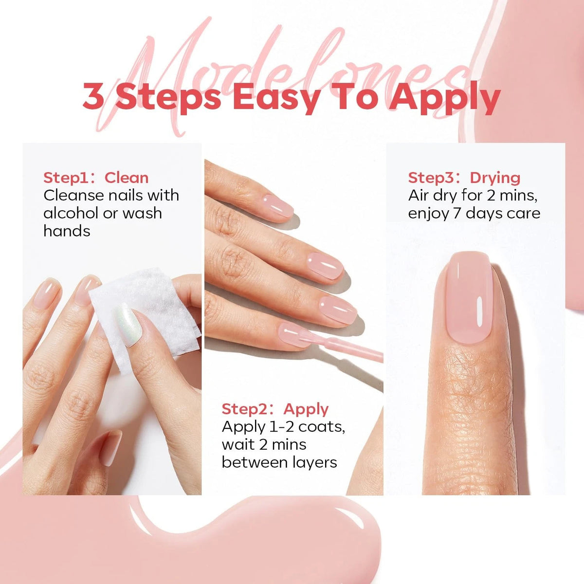 modelones Nail Strengthener and Growth 0.34 Fl Oz (Pack of 1), A1-Peachy Pink