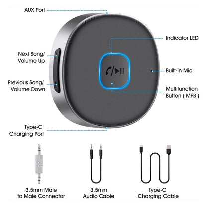 3.5mm Wireless Bluetooth Receiver For Car Home Stereo Music Adapter Type-C