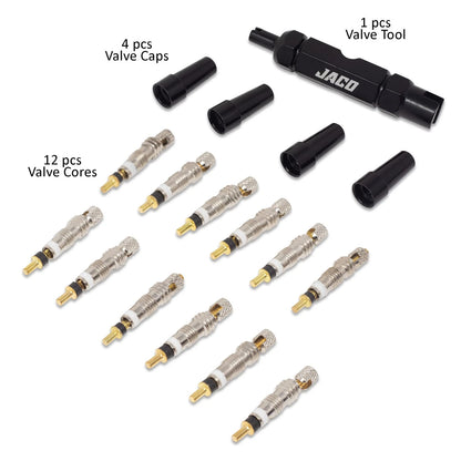 JACO Presta Valve Core Repair Kit for Bike Tires | with (12X) Black