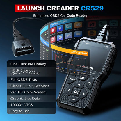 Launch CR529 OBD2 Scanner Diagnostic Tool, Full for CR529, Black