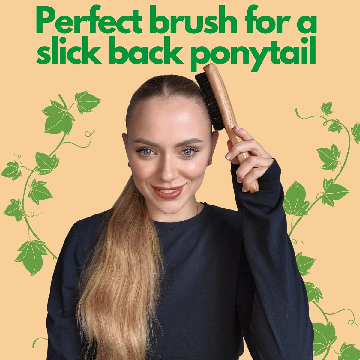 GranNaturals Boar Bristle Slick Back Hair Brush - Soft/Medium Smoothing Black