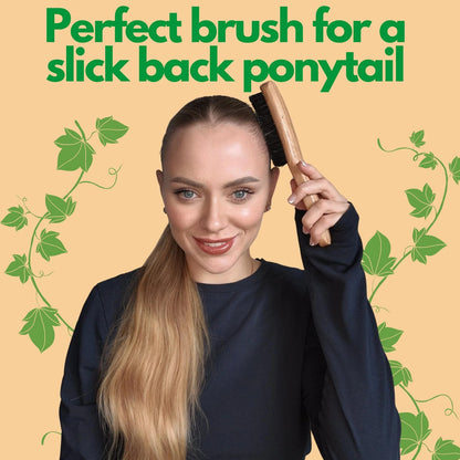 GranNaturals Boar Bristle Slick Back Hair Brush - Soft/Medium Smoothing Black