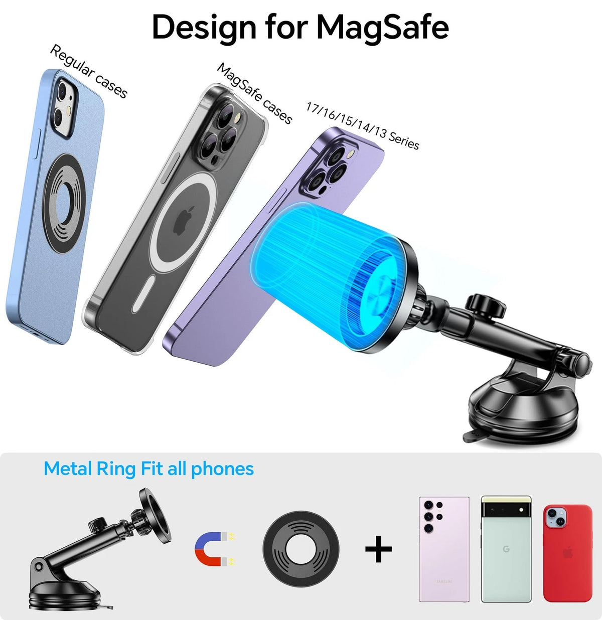 Coolpow for MagSafe Car Mount【Windshield+Vent+Dash】 Magnetic 12 cm, Black