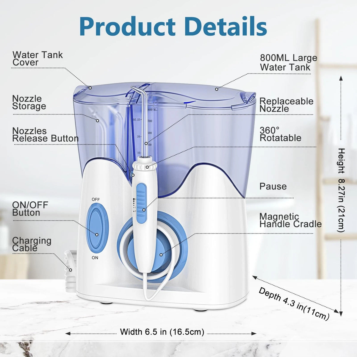 H2ofloss Dental Water Flosser for 8.39x6.5x10.16 Inch (Pack of 1), White