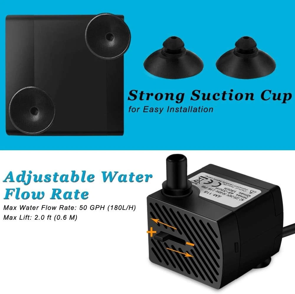 DOMICA 3W 50GPH Mini Submersible Water Pump, Small Fountain 50 GPH 3W, Black