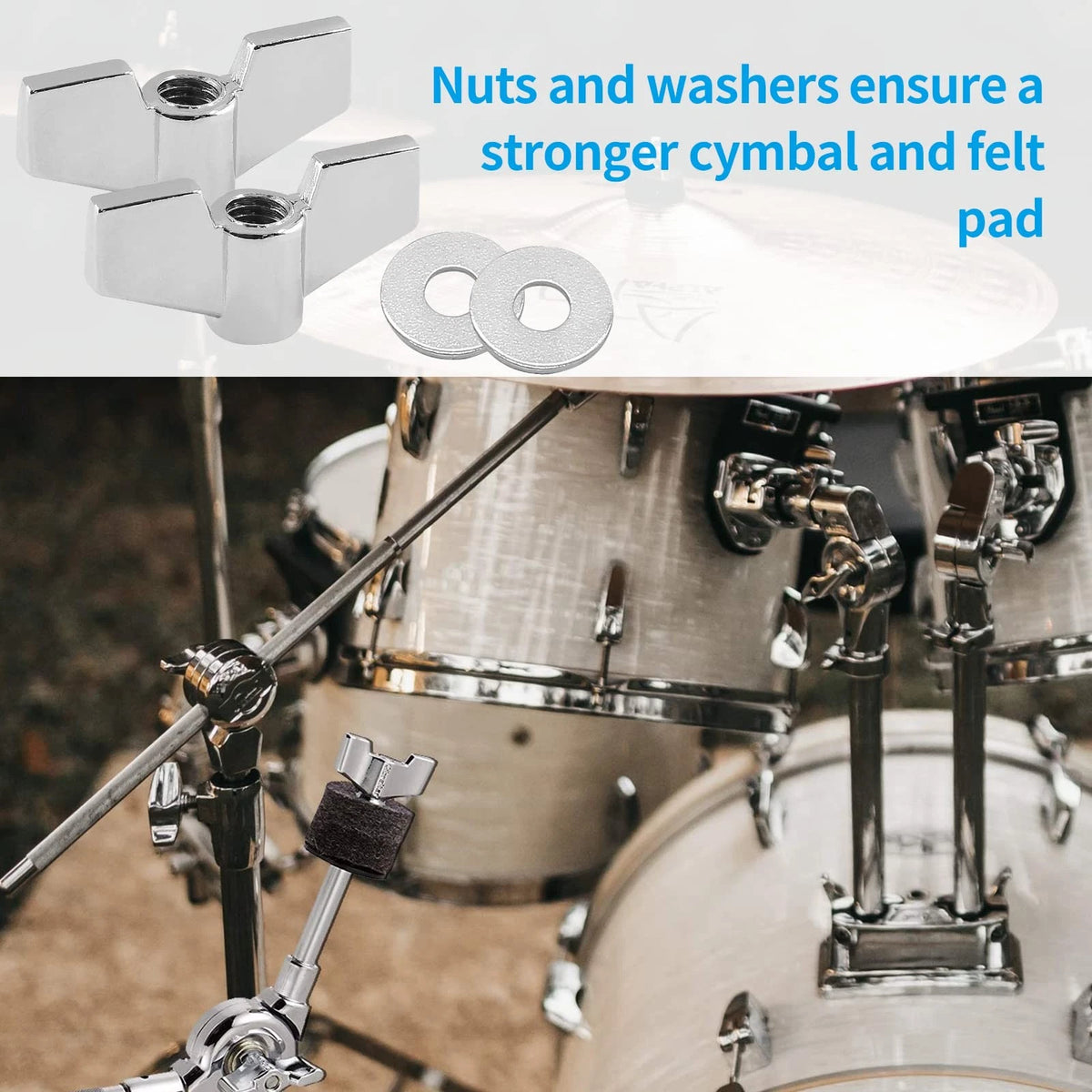 Biaungdo 23 Pcs Cymbal Replacement Accessories Set - Felts, 24 Pieces, Black