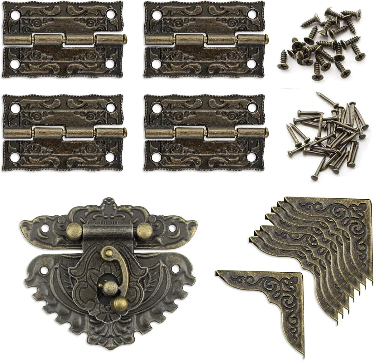 2 Sets Jewelry Box Hardware Kit Small Boxes with Brass Hinges Corners Bronze