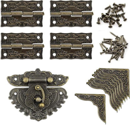 2 Sets Jewelry Box Hardware Kit Small Boxes with Brass Hinges Corners Bronze