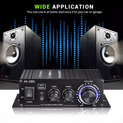 Black 2.0 Channel AK280 Mini HIFI Stereo Audio Power Digital Amplifier Speaker