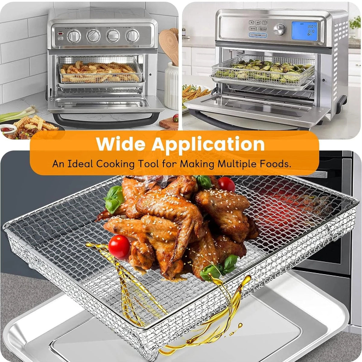 Air Fryer Basket Tray 12.4''x11'' For 1 Set and Basket, Silver
