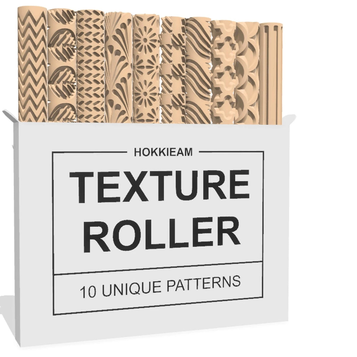 Hokkieam Clay Texture Rollers | 10-Pack Polymer Latte Brown