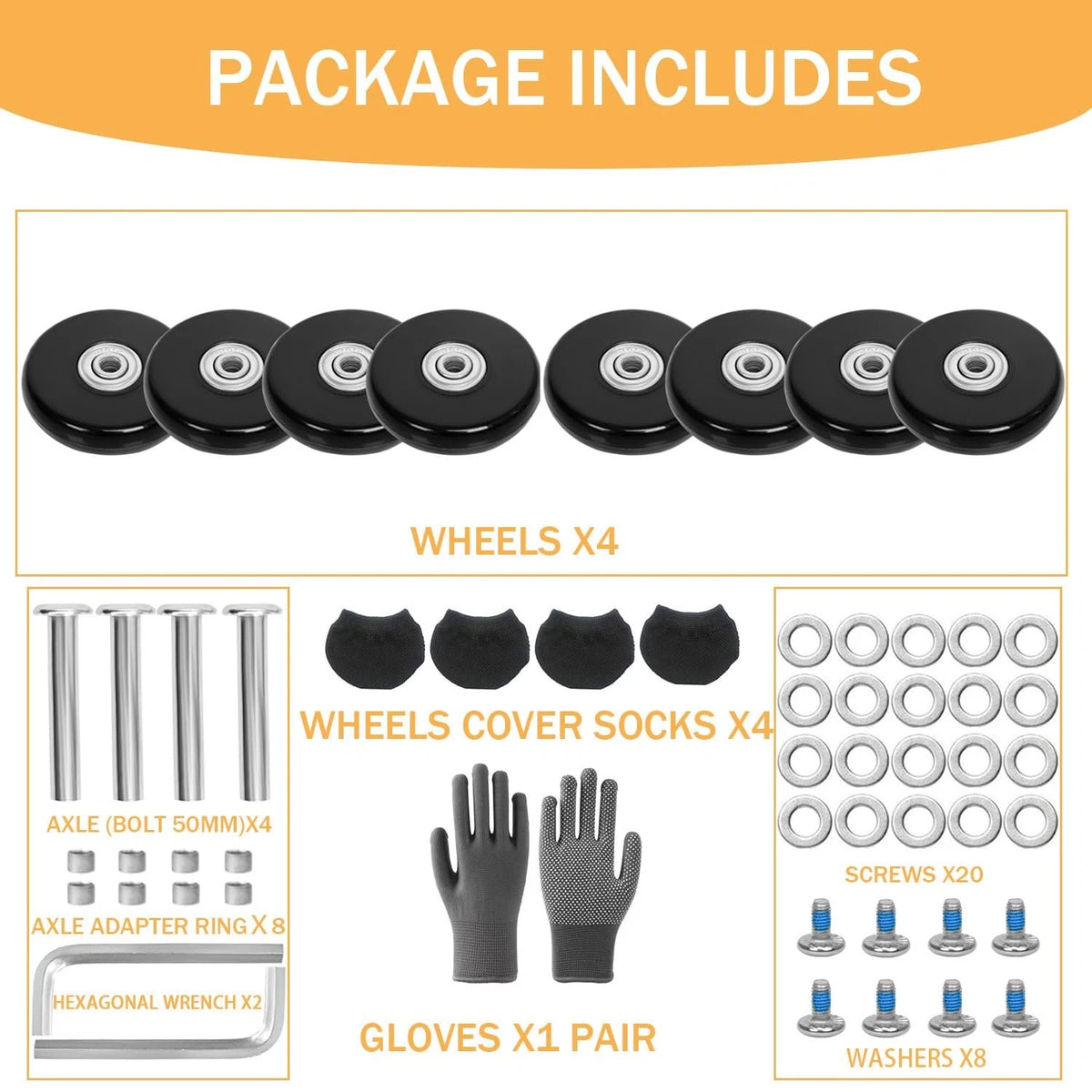 Luggage Replacement Wheels Set 8Pcs 1.97"x0.55"（50mm x 14mm） Rubber Black