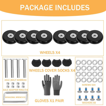 Luggage Replacement Wheels Set 8Pcs 1.97"x0.55"（50mm x 14mm） Rubber Black