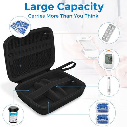 Diabetic Supplies Travel Case, Carrying Case Organizer Small, Black Interior