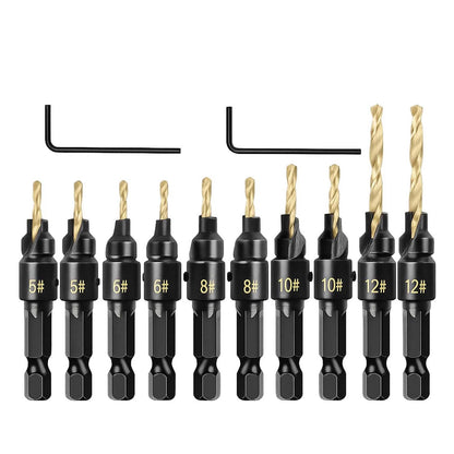 12-Piece Countersink Drill Bit Set One-Step Drill & Countersink, 1/4" Hex Shank