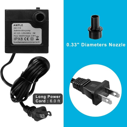 DOMICA 3W 50GPH Mini Submersible Water Pump, Small Fountain 50 GPH 3W, Black