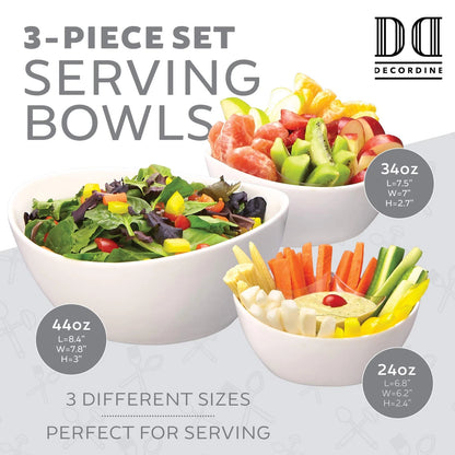 3 Piece Serving Bowl Set – Elegant White 8.4 inches x 7.8 inches,