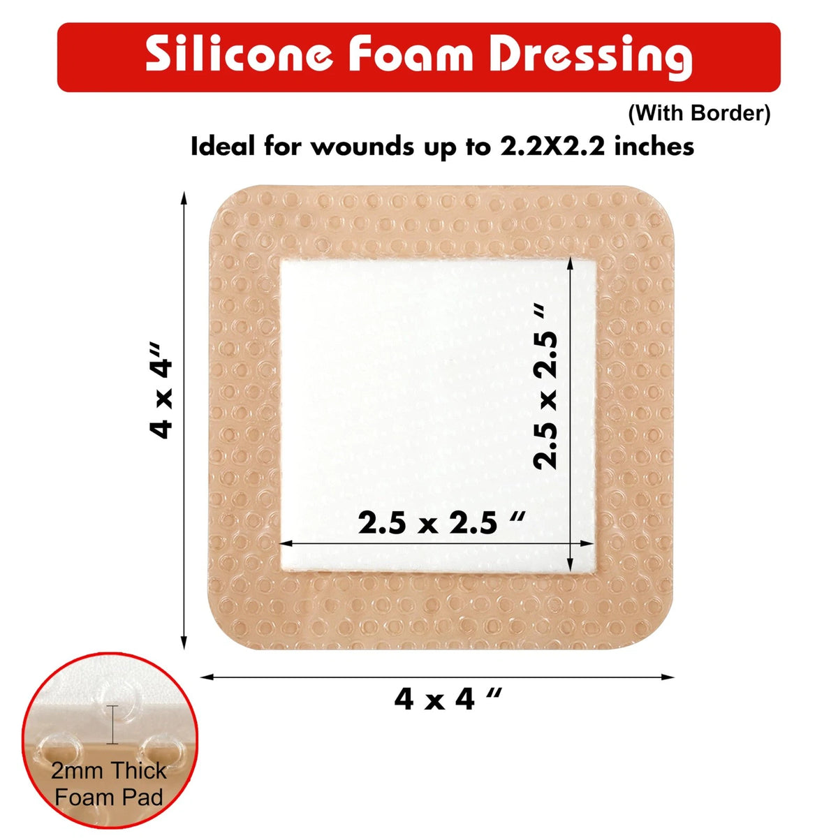 FRESINIDER Silicone Foam Dressing with Adhesive Border – 4" x ,10pack