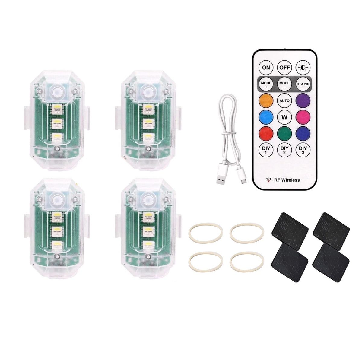 4Pcs Wireless LED Strobe Light with Remote Control RGB 8 Colors Warning Lights