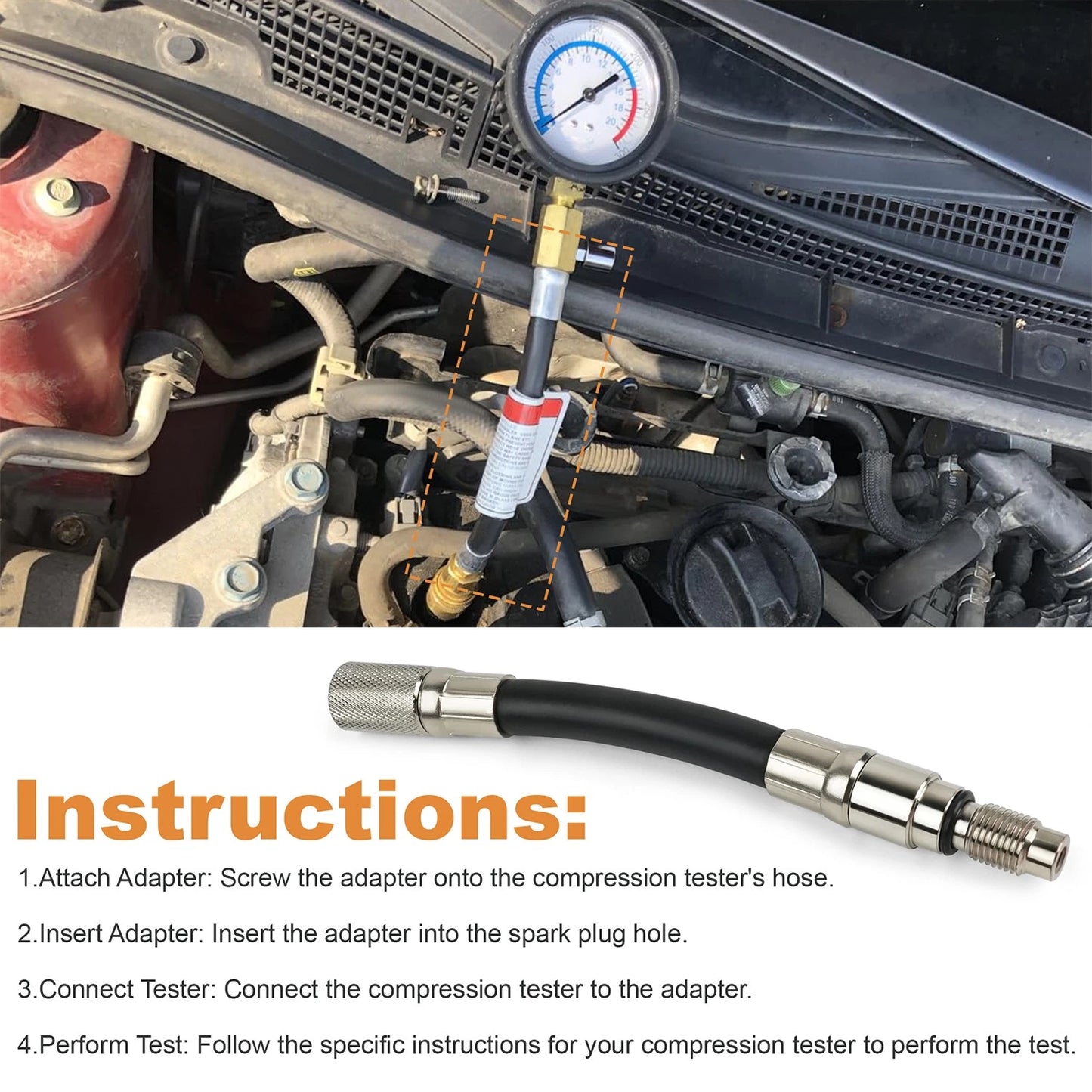 Compression Tester 12mm Spark Plug Adapter for Ford 4.6L 5.4L 6.8L 3-Valve