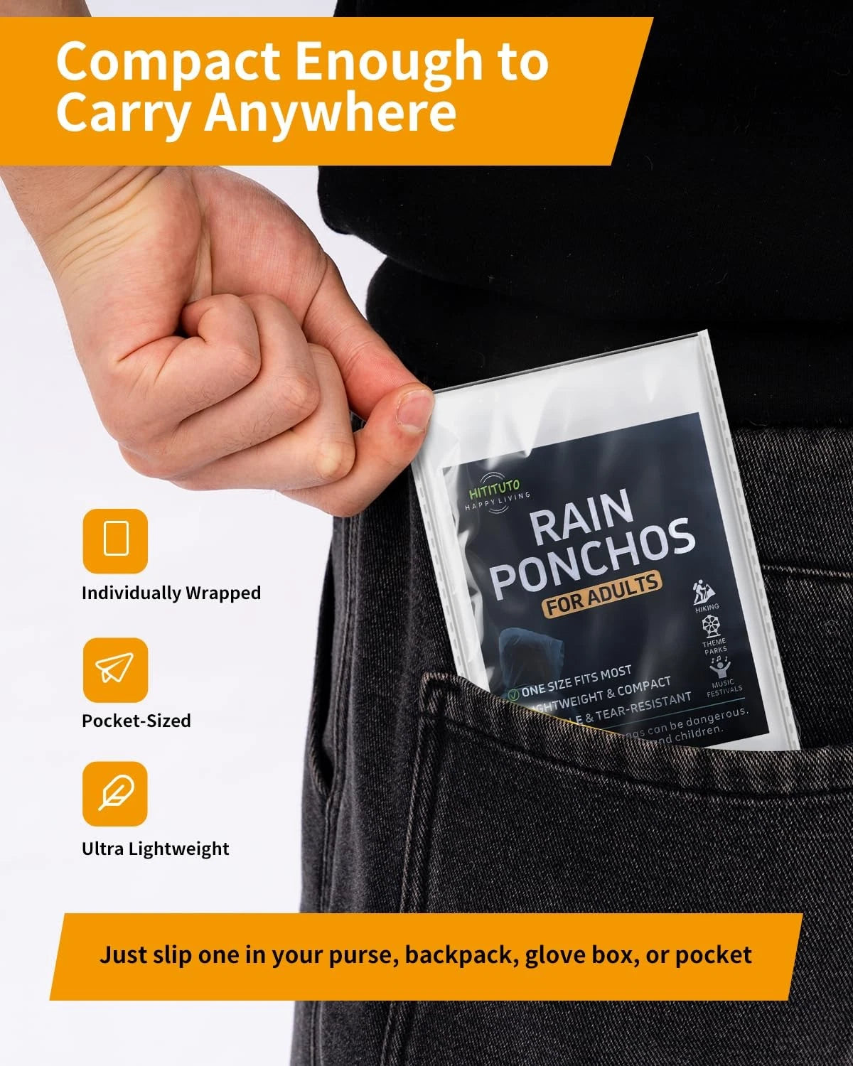 Disposable Rain Ponchos - Extra Long Waterproof One Size Tall, Blue 6pcs