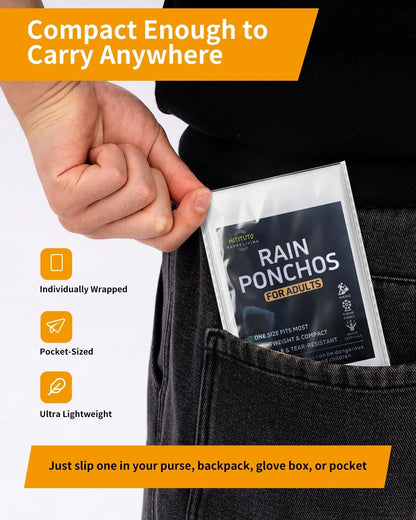 Disposable Rain Ponchos - Extra Long Waterproof One Size Tall, Blue 6pcs
