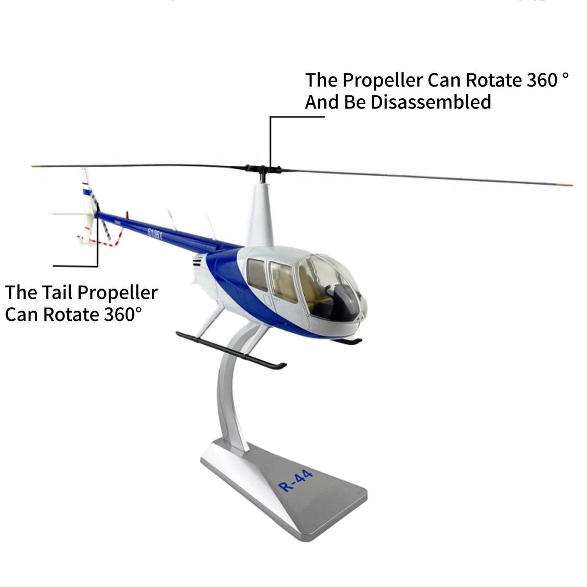 37cm Diecast Alloy 1/32 Scale Robinson R44 Raven Helicopter Desk Model