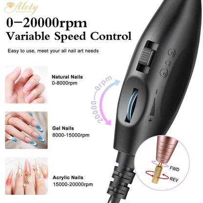 Alety Electric Nail Drill Kit - Portable File for Acrylic Gel Nails, Gold