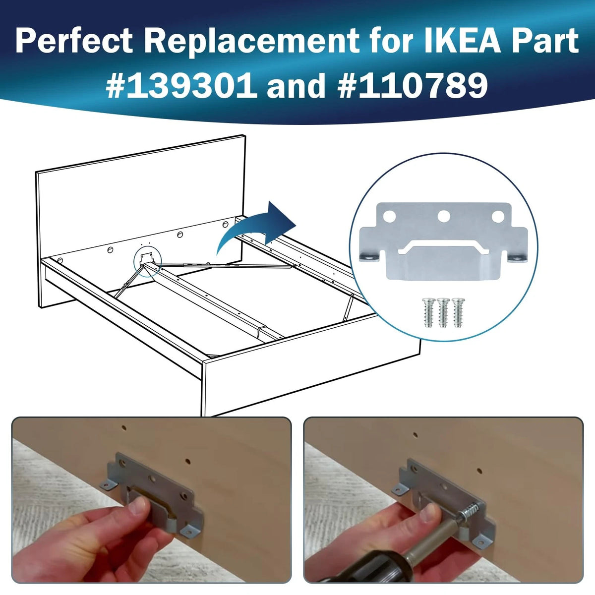 Spare Hardware Parts 139301 Mounting Plates Bed Frame Brackets and Silver